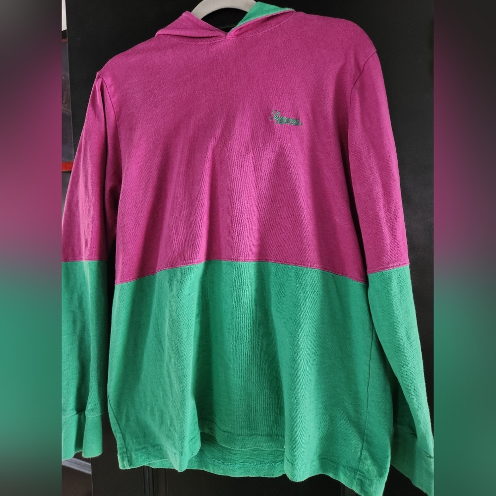 SUPREME purple and green long sleeve shirt with hood